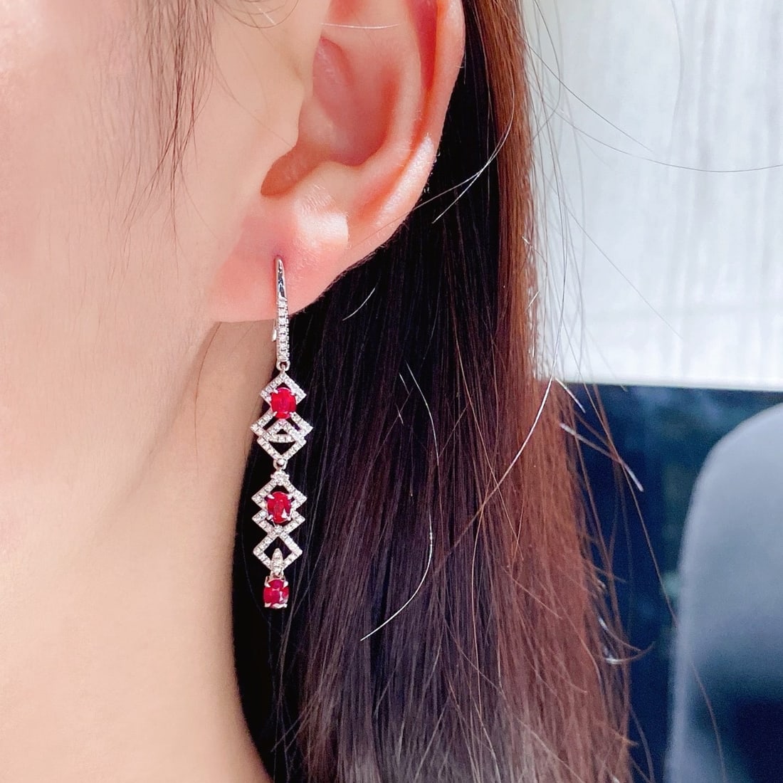 14k Gold 2.21 Ctw Natural Ruby & Diamond Earrings - 3