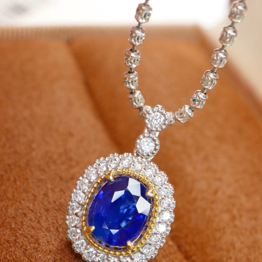 14k Gold 1.43 Ctw Natural Sapphire & Diamond Pendant( Without Chain ) - 2