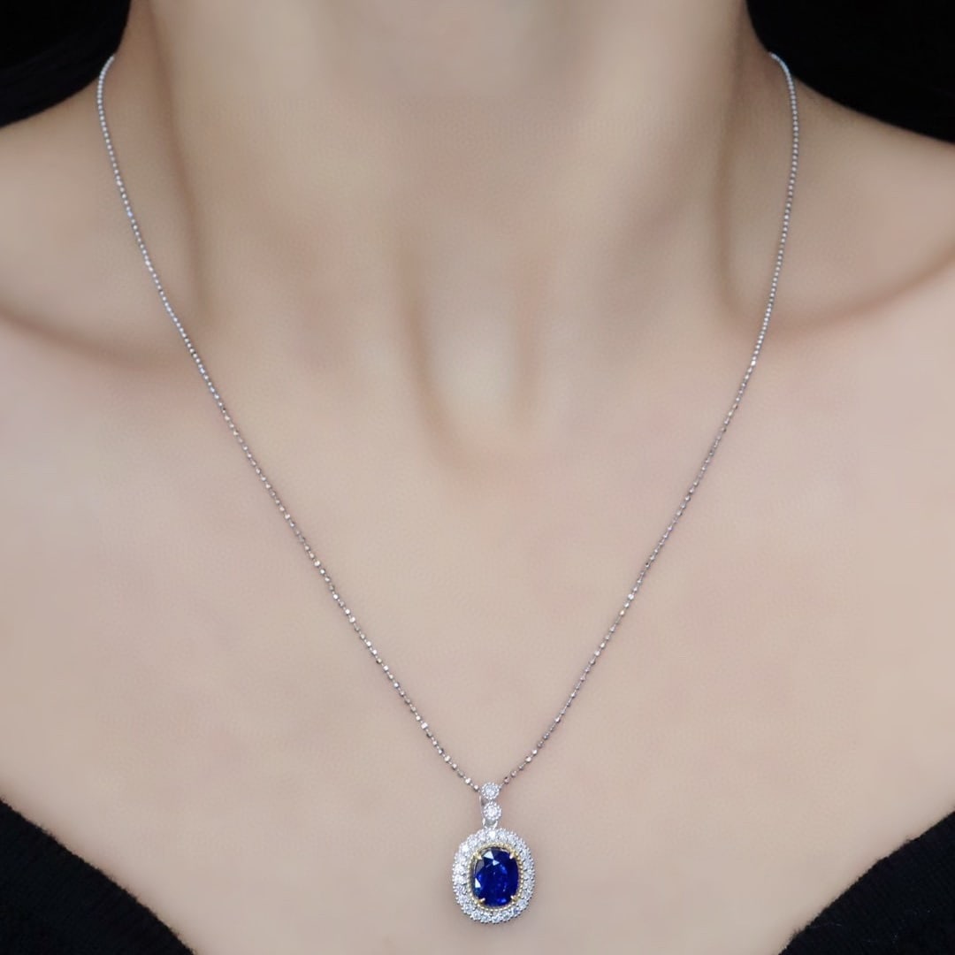 14k Gold 1.43 Ctw Natural Sapphire & Diamond Pendant( Without Chain ) - 5