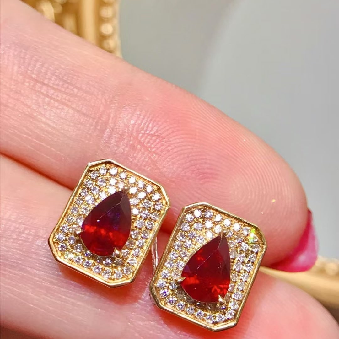 14k Gold 1.73 Ctw Natural Ruby & Diamond Earrings - 2