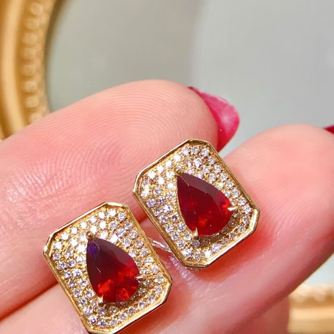 14k Gold 1.73 Ctw Natural Ruby & Diamond Earrings - 3