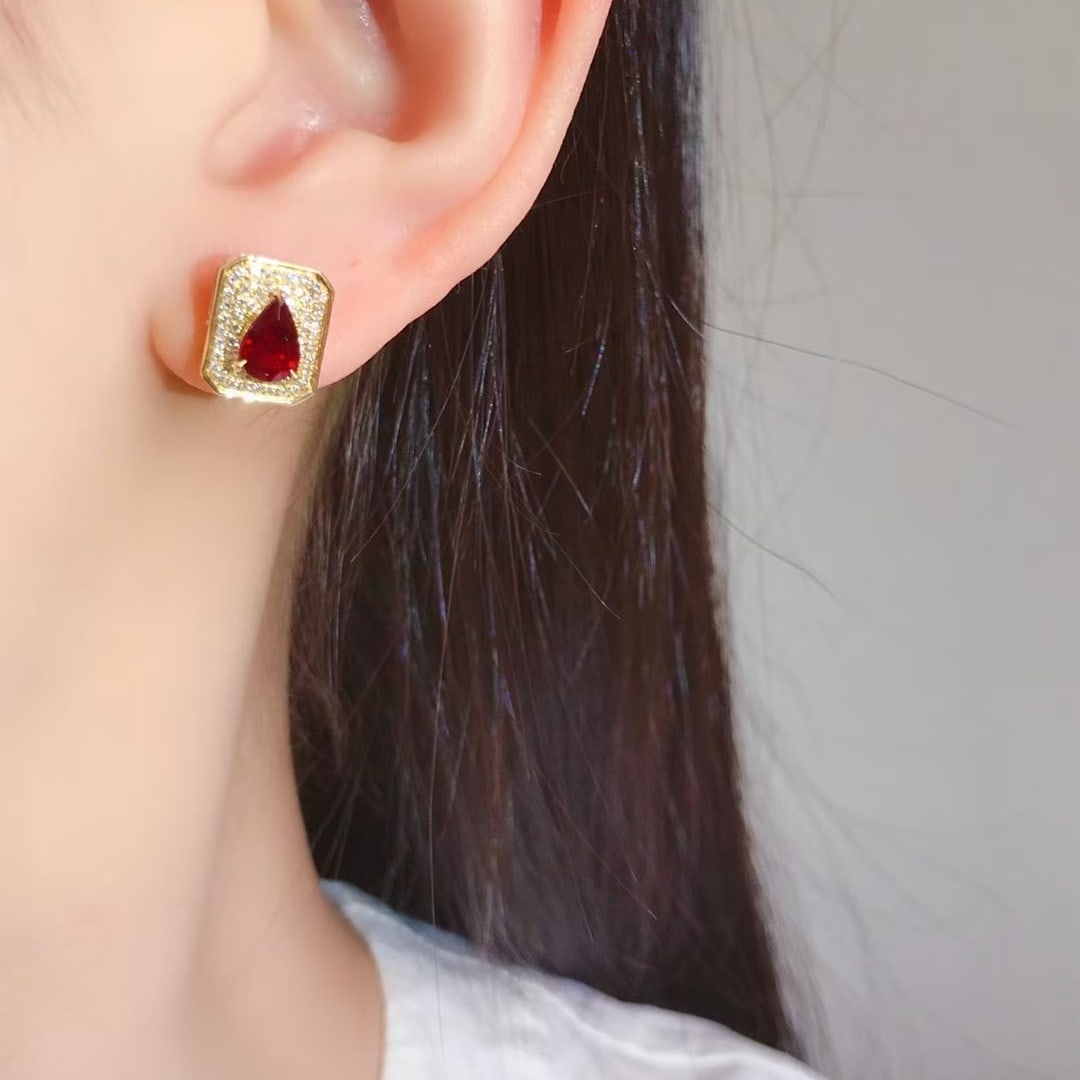 14k Gold 1.73 Ctw Natural Ruby & Diamond Earrings - 4