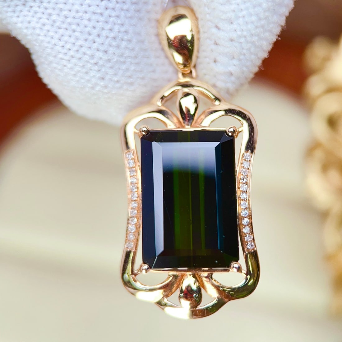 14k Gold 10.62 Ctw Natural Tourmaline & Diamond Pendant( Without Chain ) - 2