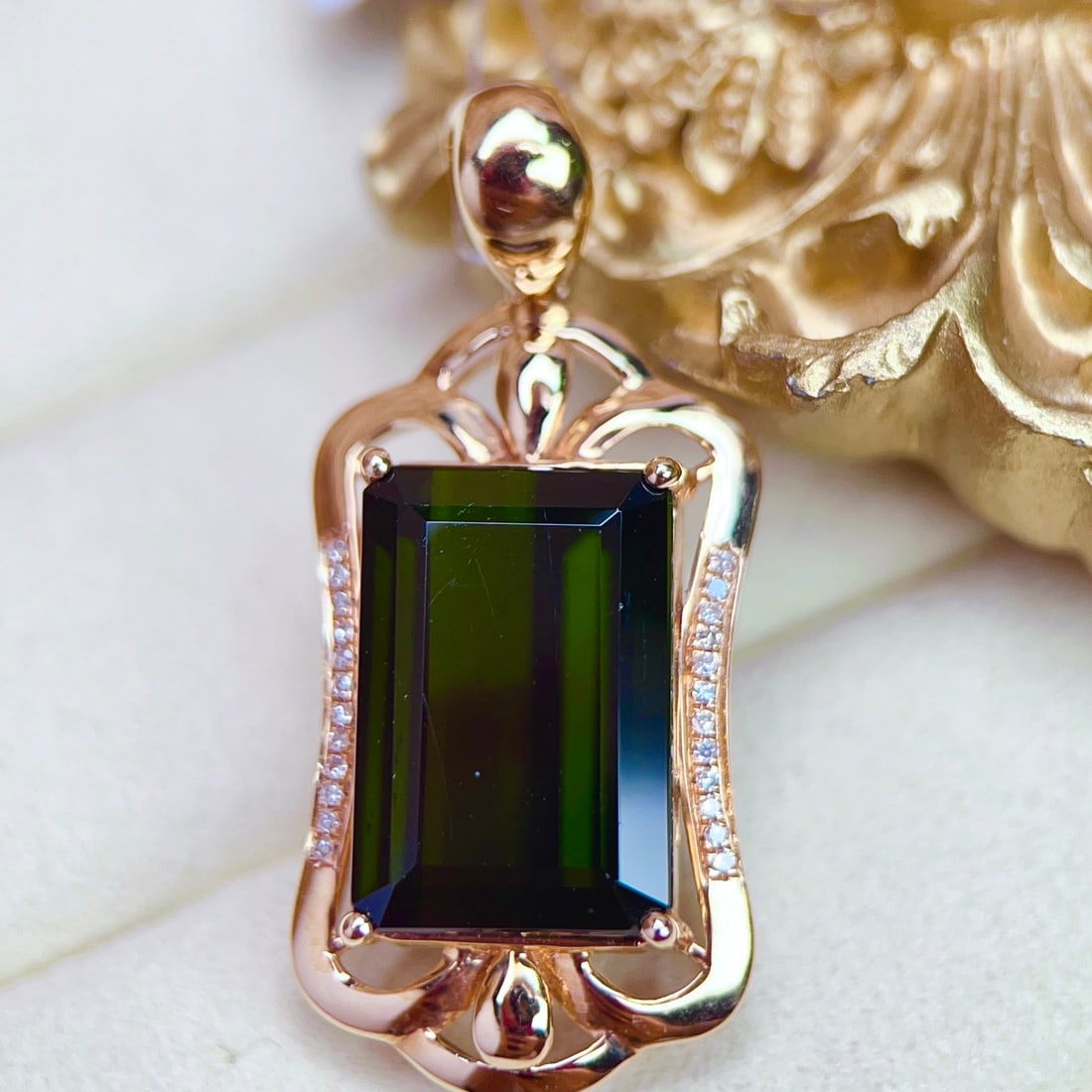 14k Gold 10.62 Ctw Natural Tourmaline & Diamond Pendant( Without Chain ) - 4