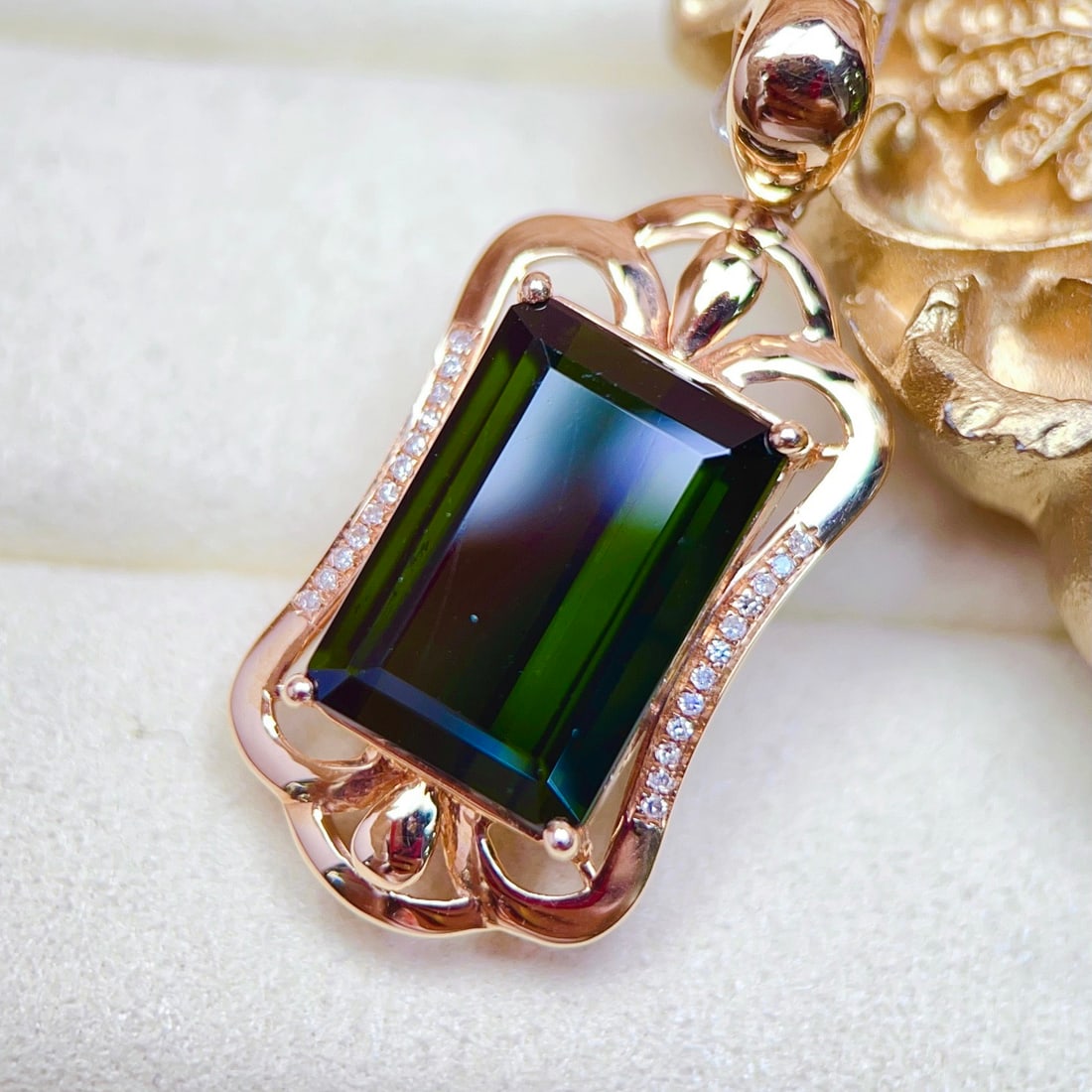 14k Gold 10.62 Ctw Natural Tourmaline & Diamond Pendant( Without Chain ) - 5