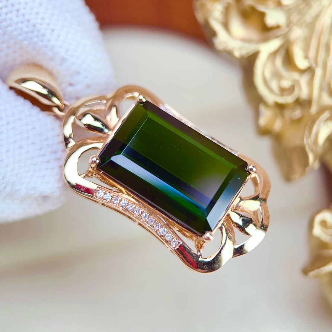 14k Gold 10.62 Ctw Natural Tourmaline & Diamond Pendant( Without Chain ) - 6
