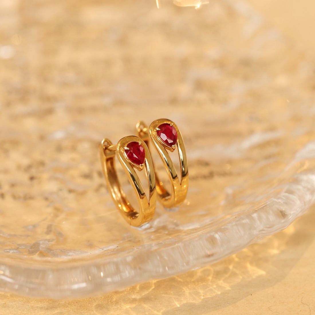 14k Gold 0.4 Ct Natural Ruby Earrings - 2