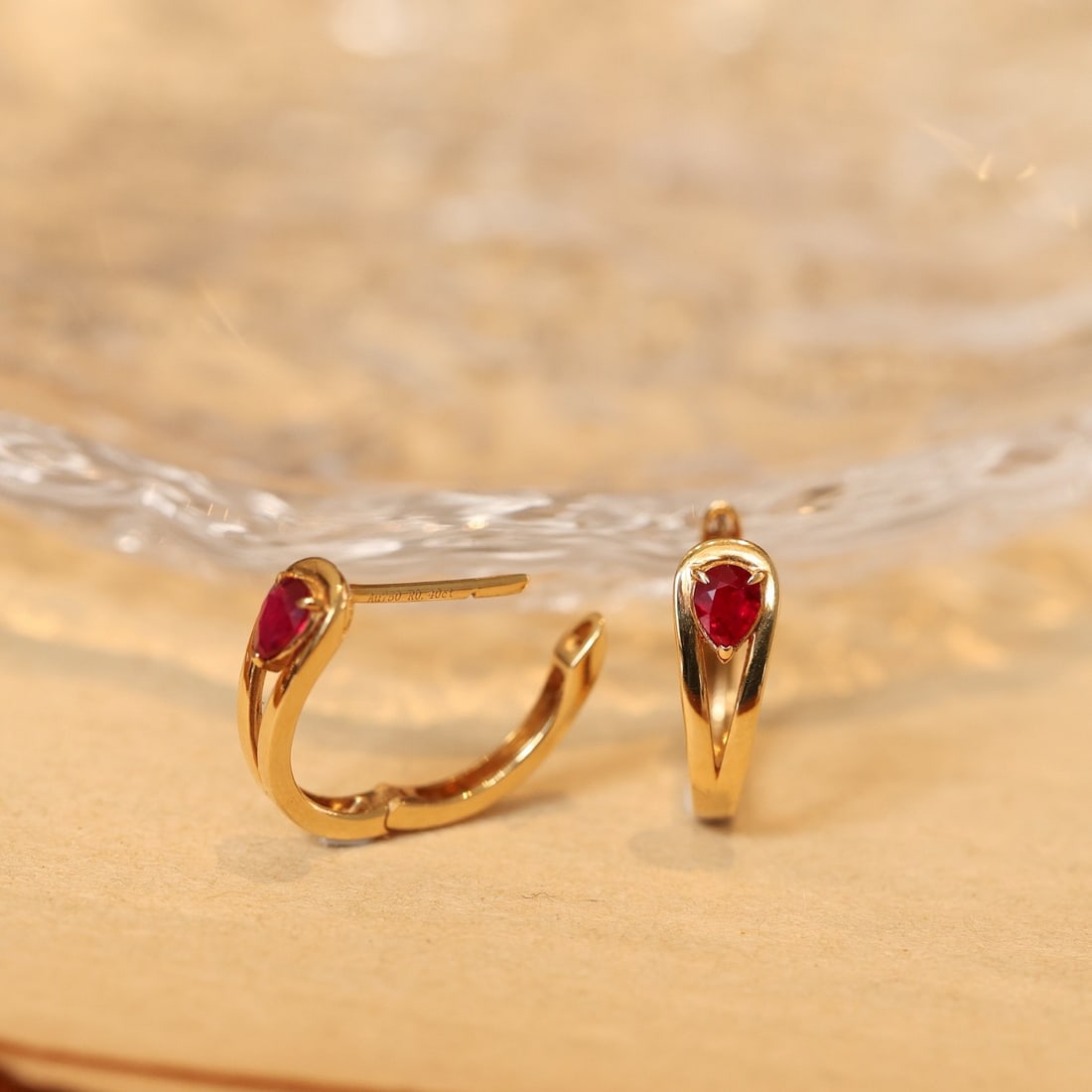 14k Gold 0.4 Ct Natural Ruby Earrings - 3