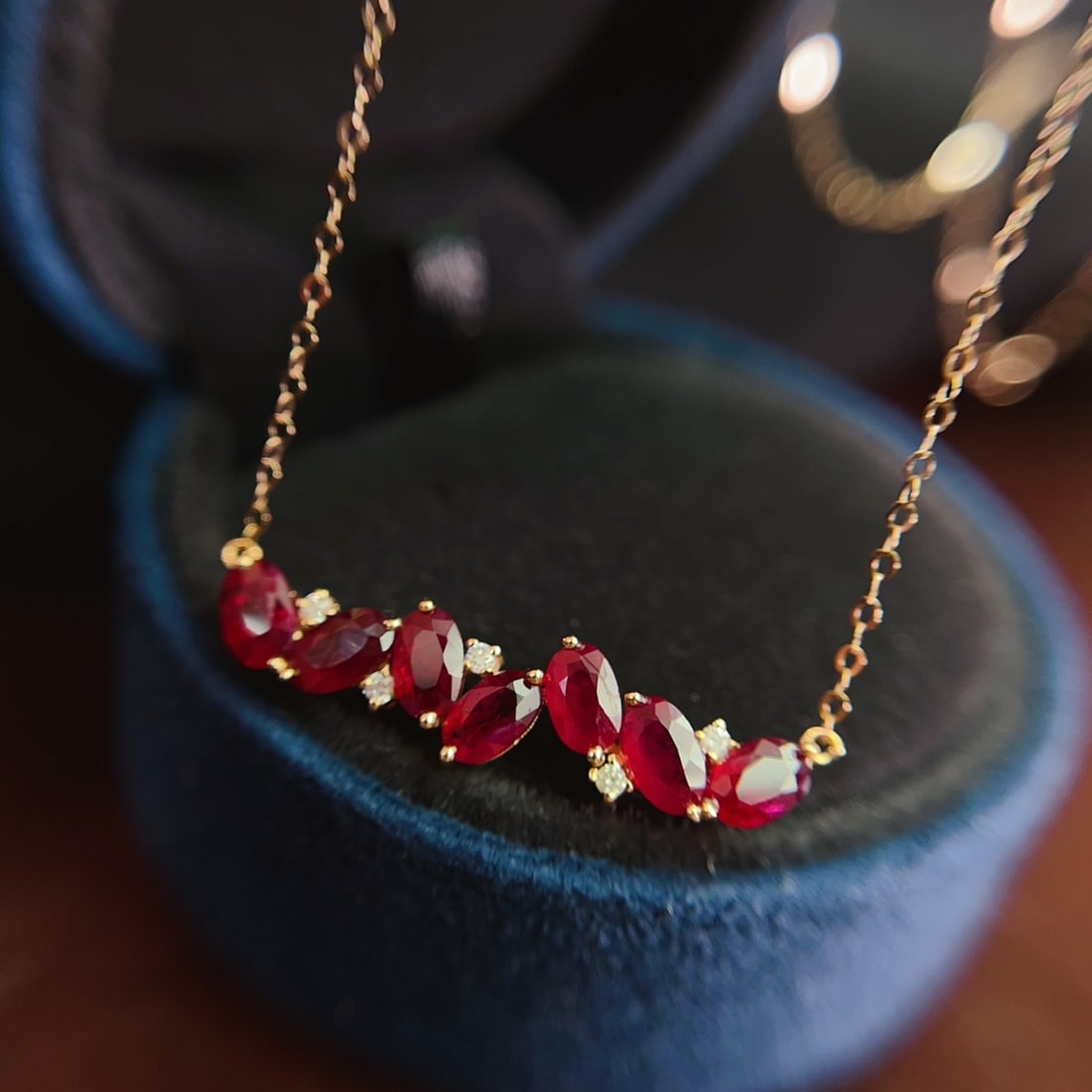 14k Gold 2.80 Ct Natural Ruby & Diamond Necklace - 2