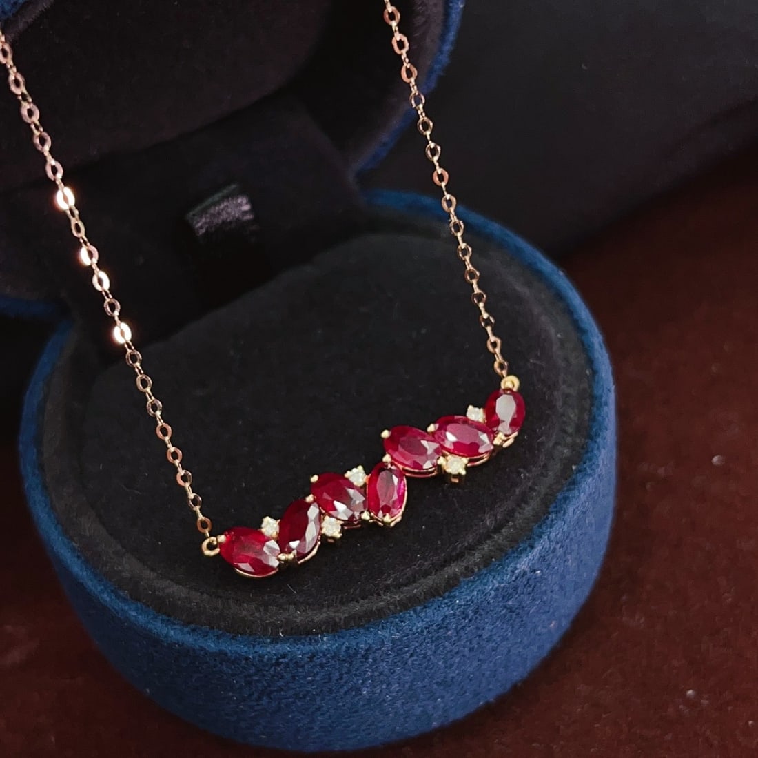 14k Gold 2.80 Ct Natural Ruby & Diamond Necklace - 6