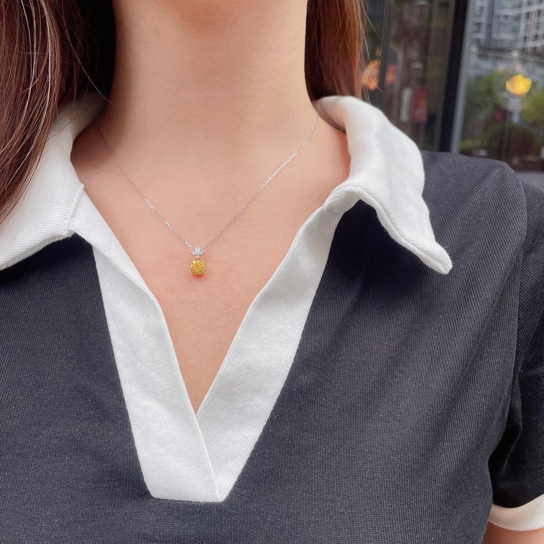 14k Gold 0.33 Ctw Natural Yellow Diamond & Diamond Necklace - 2