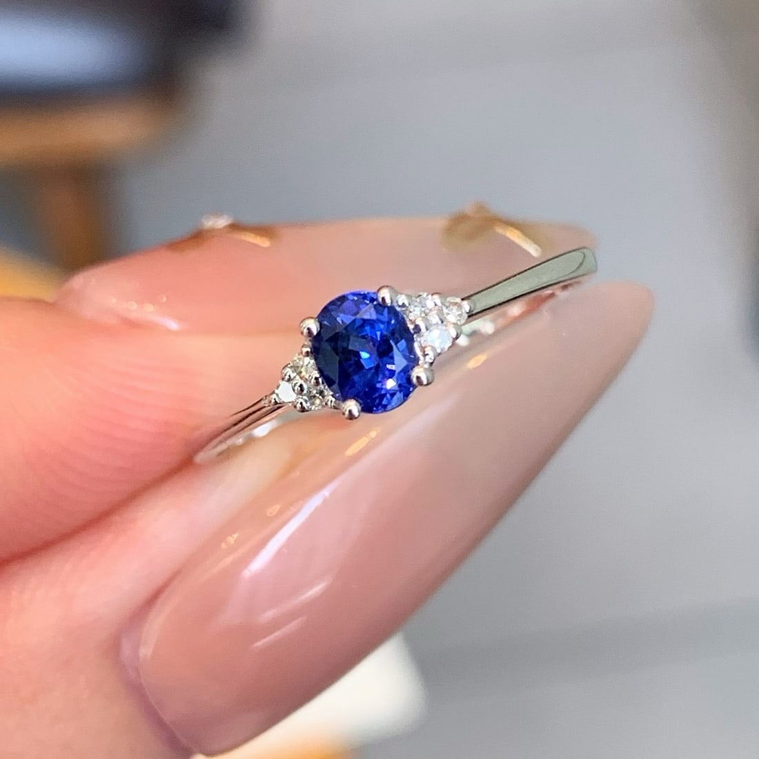14k Gold 0.44 Ctw Natural Sapphire & Diamond Ring - 4