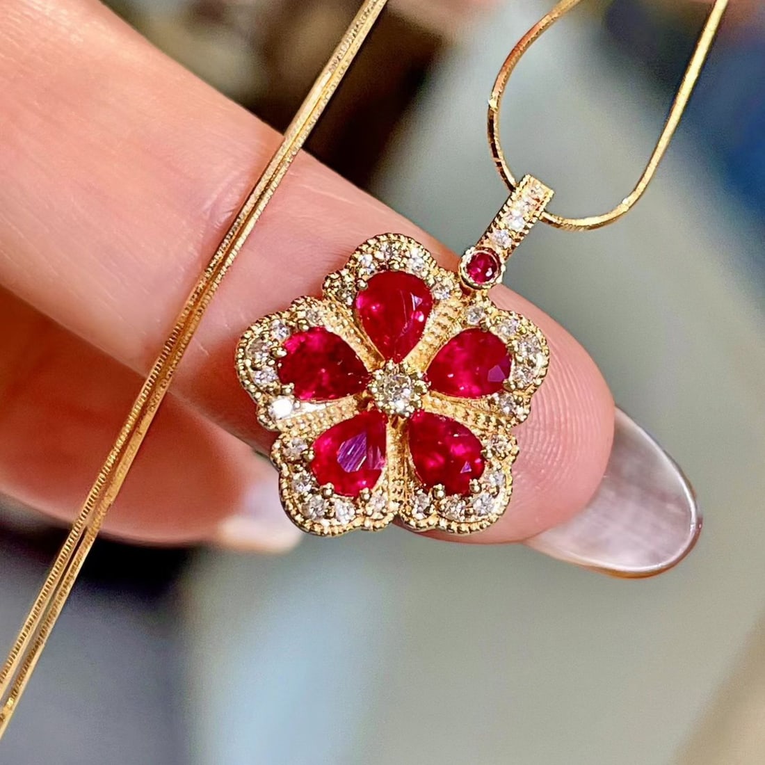 14k Gold 1.53 Ctw Natural Ruby & Diamond Pendant( Without Chain ) - 3