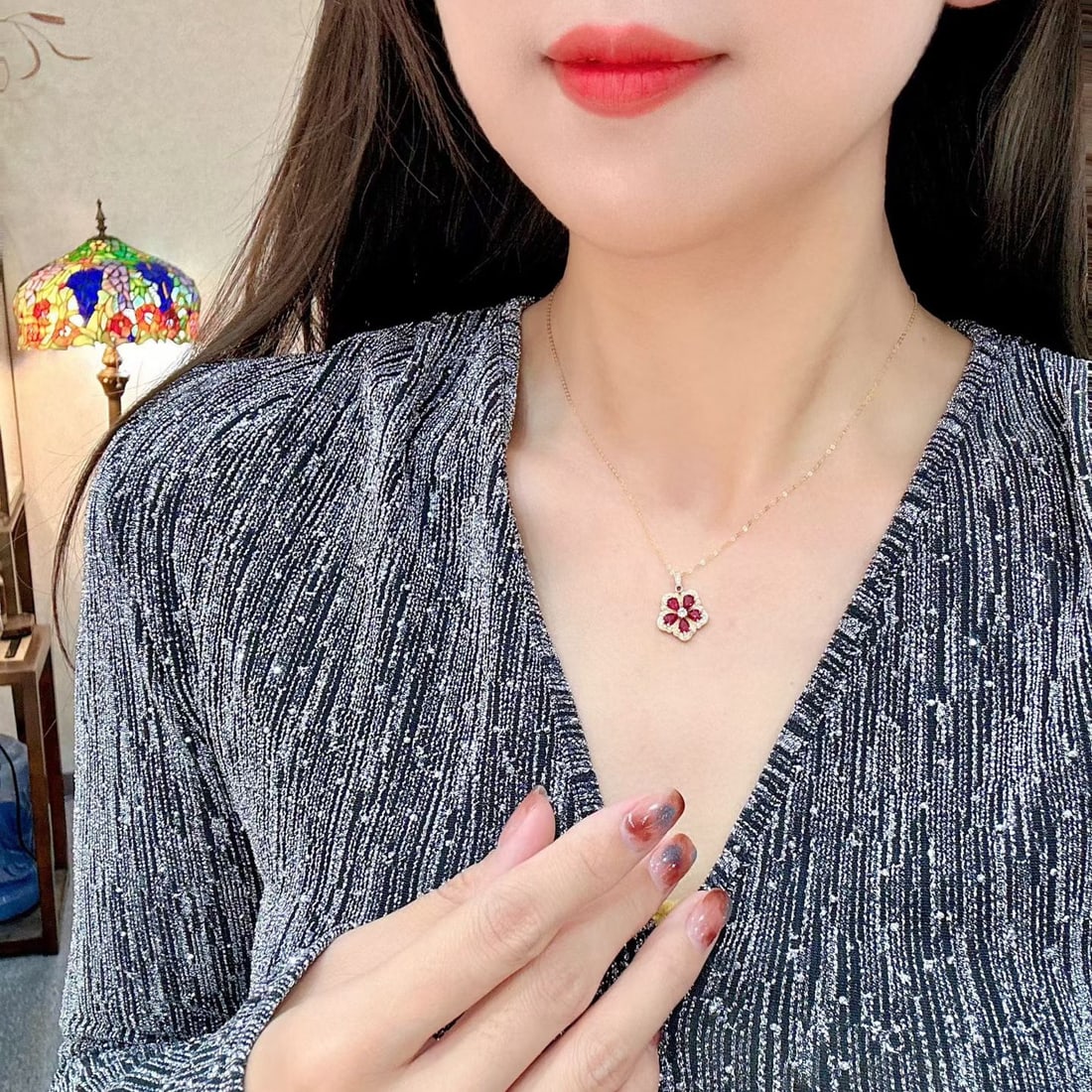 14k Gold 1.53 Ctw Natural Ruby & Diamond Pendant( Without Chain ) - 4