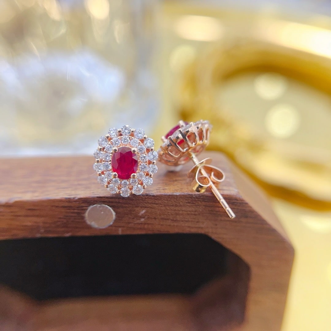 14k Gold 1.08 Ctw Natural Ruby & Diamond Earrings - 2