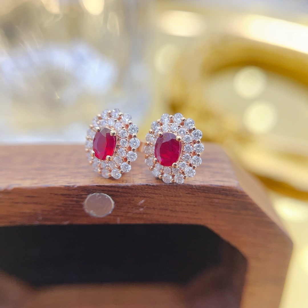14k Gold 1.08 Ctw Natural Ruby & Diamond Earrings - 3