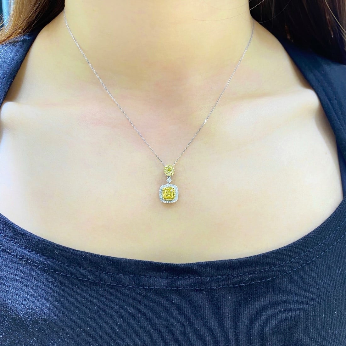 Gia Certified 14k Gold 1.26 Ctw Natural Yellow Diamond & Diamond Necklace - 3