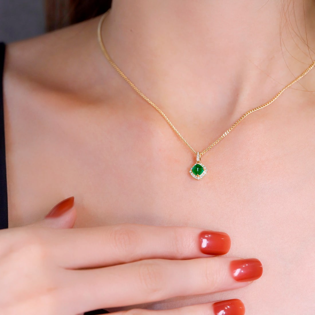 14k Gold 0.66 Ctw Vivid Green Natural Emerald & Diamond Pendant( Without Chain ) - 3