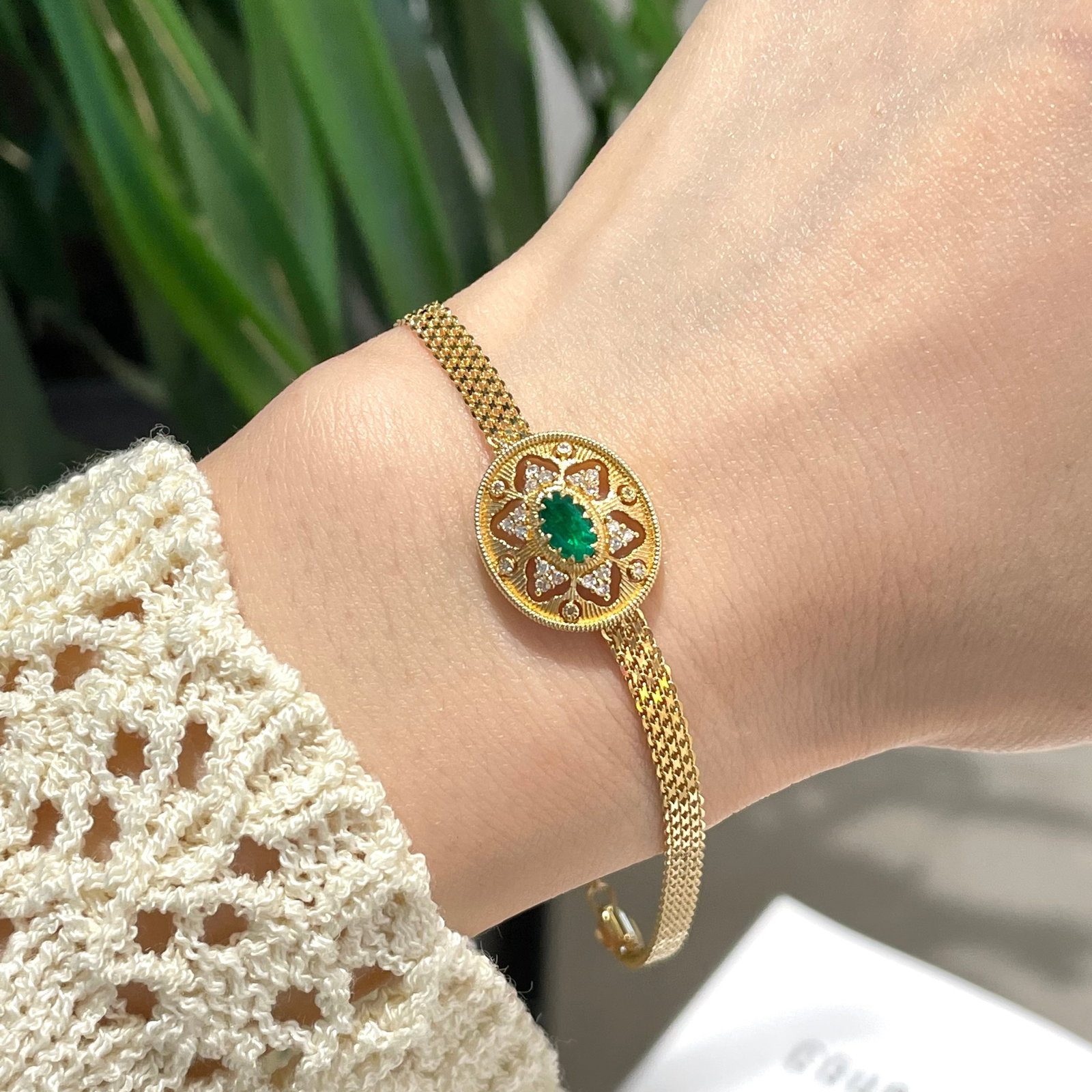 14k Gold 0.16 Ct Natural Emerald & Diamond Bracelet - 4