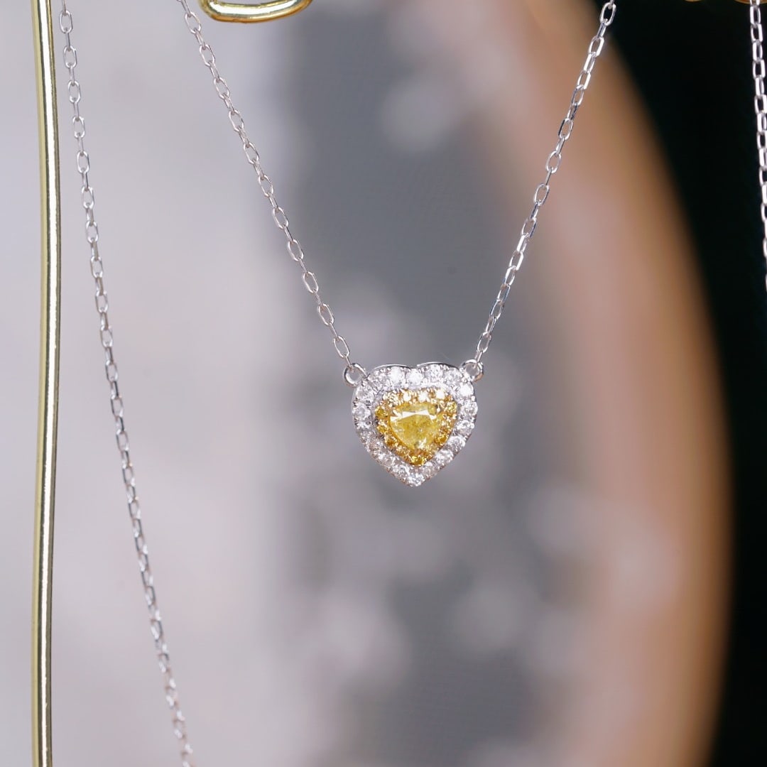 14k Gold 0.30 Ctw Natural Yellow Diamond & Diamond Necklace - 2