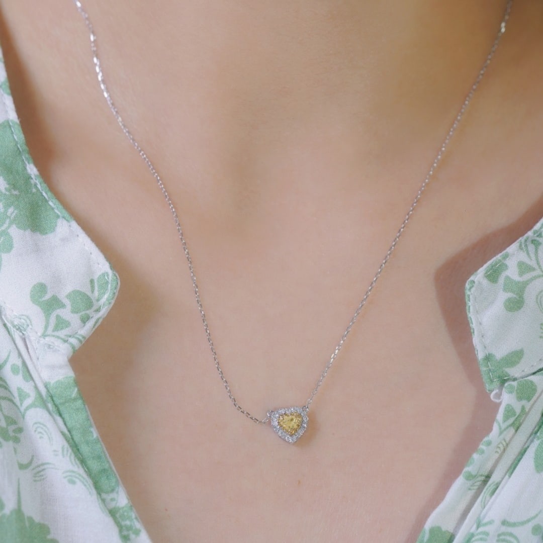 14k Gold 0.30 Ctw Natural Yellow Diamond & Diamond Necklace - 3