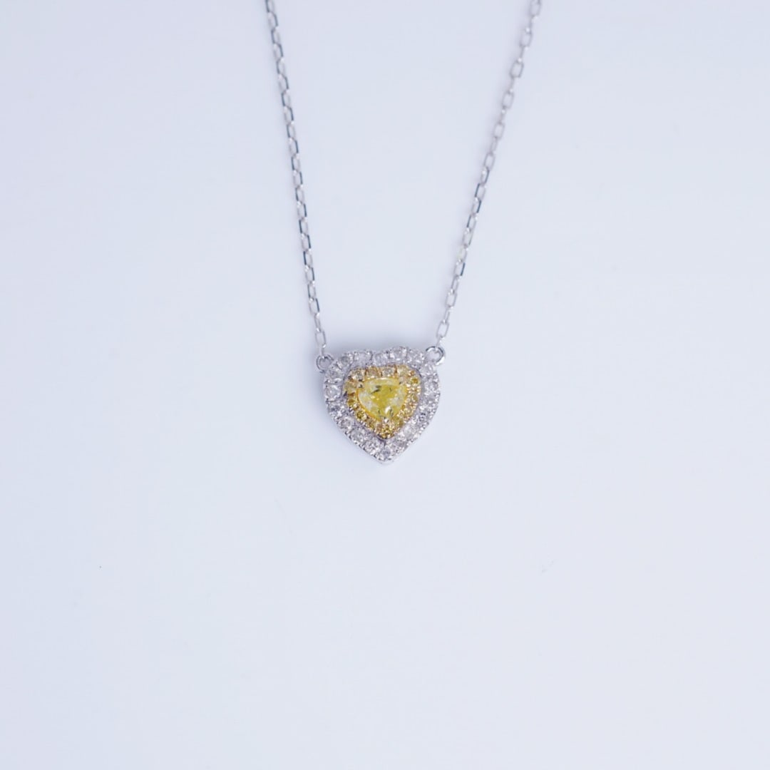 14k Gold 0.30 Ctw Natural Yellow Diamond & Diamond Necklace - 4
