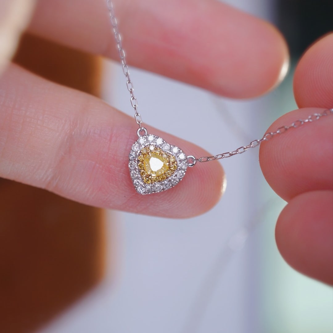 14k Gold 0.30 Ctw Natural Yellow Diamond & Diamond Necklace - 6