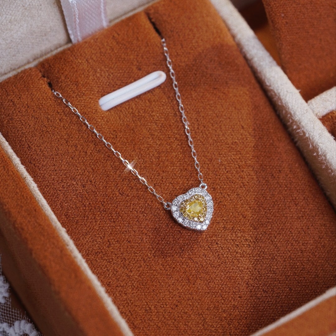 14k Gold 0.30 Ctw Natural Yellow Diamond & Diamond Necklace - 7