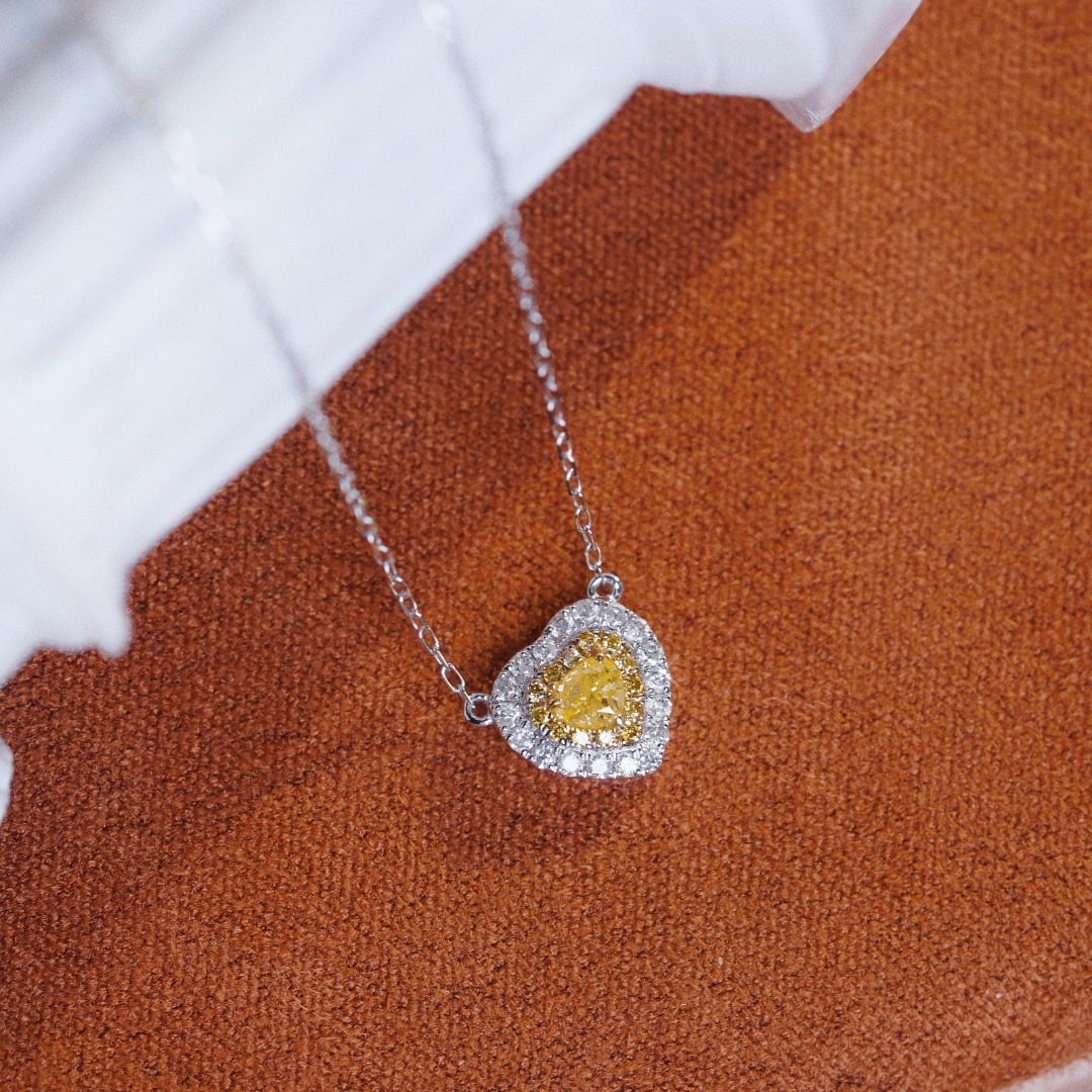 14k Gold 0.30 Ctw Natural Yellow Diamond & Diamond Necklace - 8