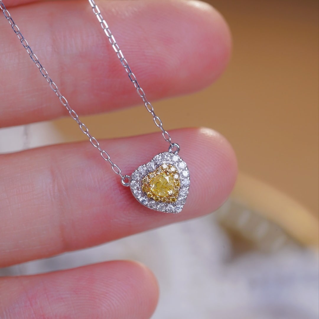 14k Gold 0.30 Ctw Natural Yellow Diamond & Diamond Necklace - 9
