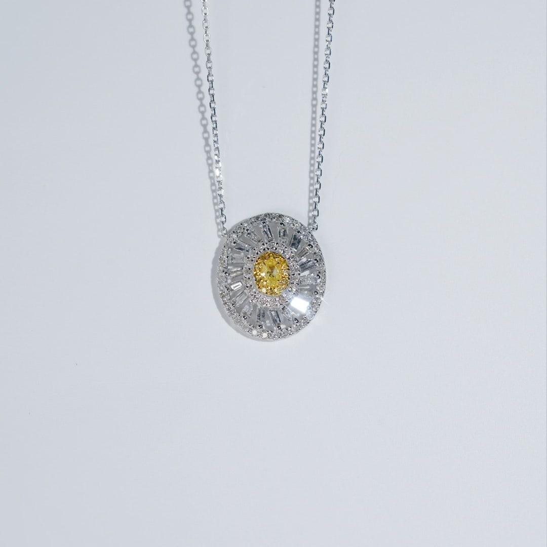 14k Gold 0.60 Ctw Natural Yellow Diamond & Diamond Necklace - 4