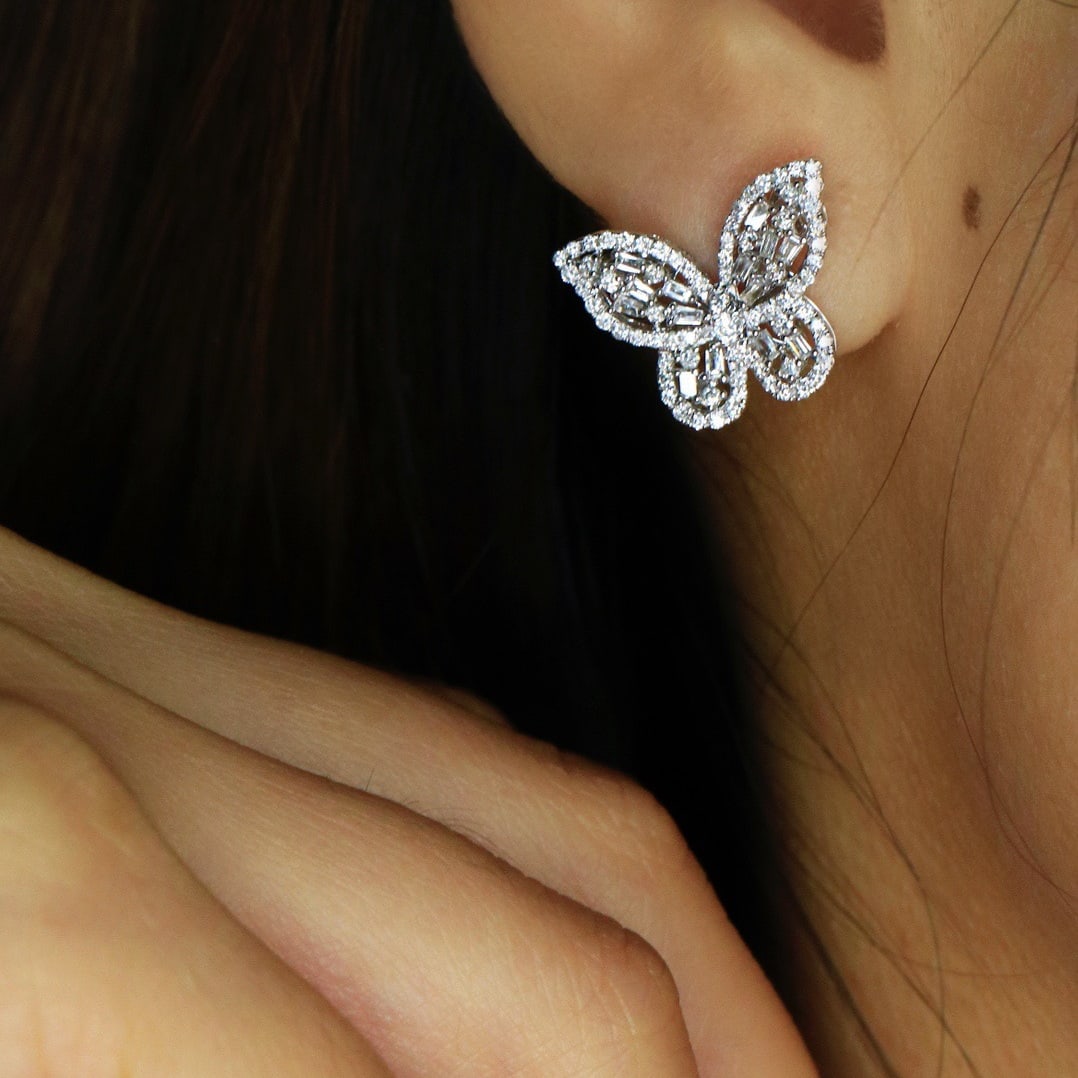 14k Gold 0.88 Ct Natural H Diamond & Butterfly Earrings - 4