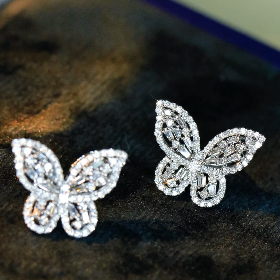 14k Gold 0.88 Ct Natural H Diamond & Butterfly Earrings - 6