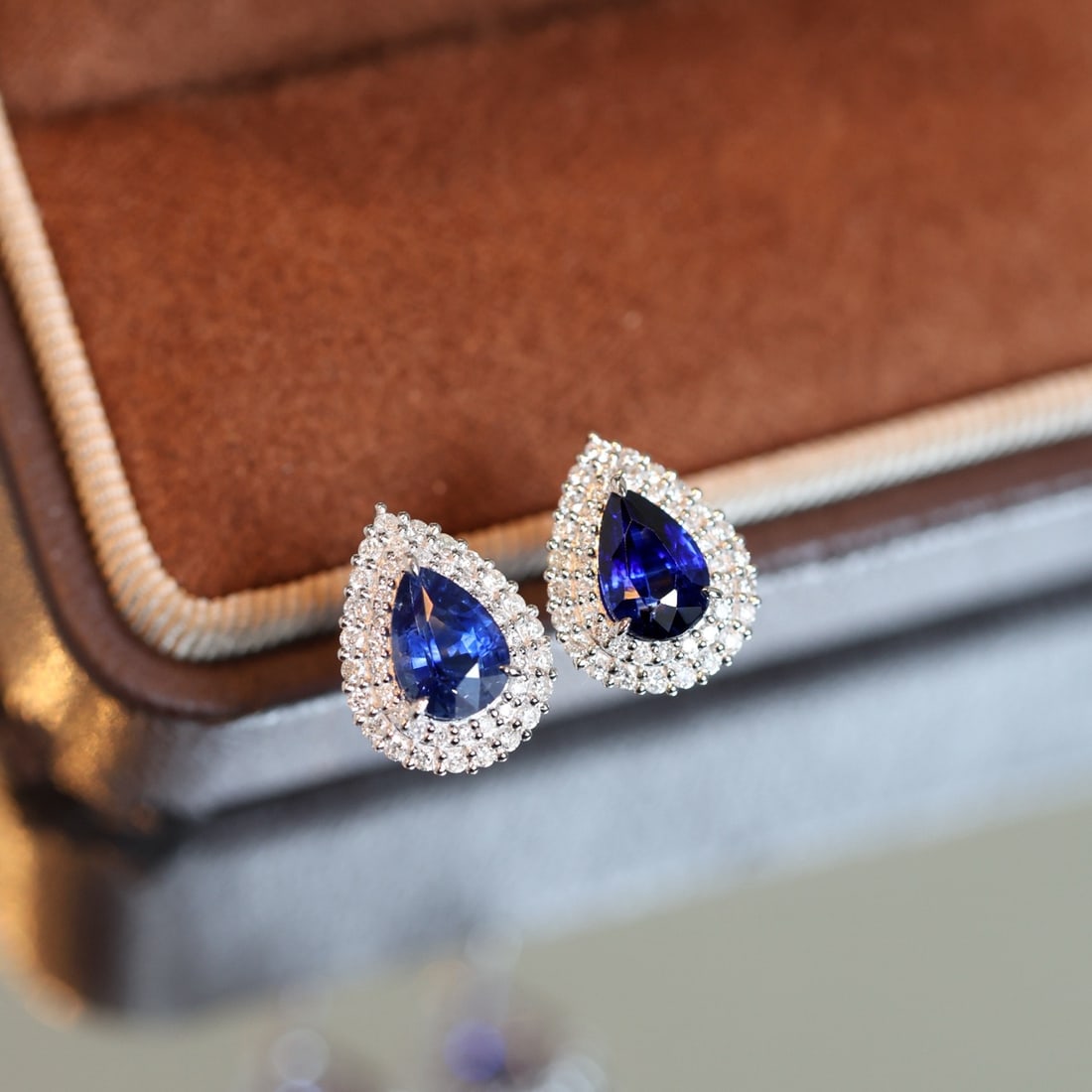 14k Gold 2.59 Ctw Natural Sapphire & Diamond Earrings - 4