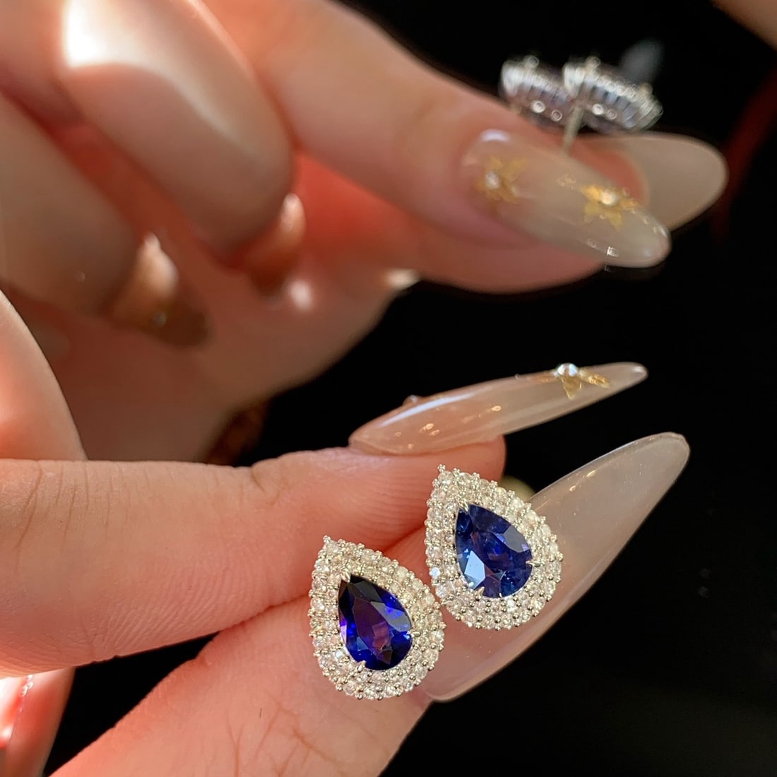 14k Gold 2.59 Ctw Natural Sapphire & Diamond Earrings - 8