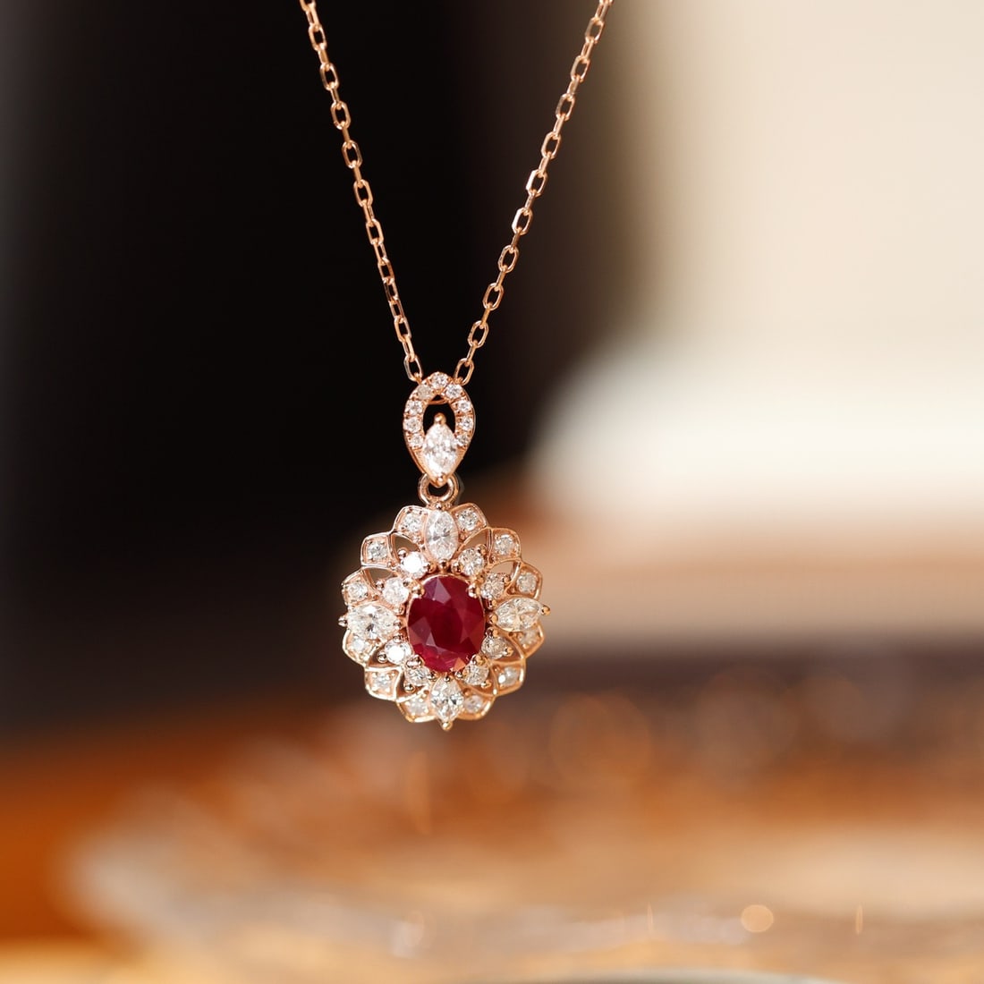 14k Gold 0.95 Ctw Vivid Red Natural Ruby & Diamond Pendant( Without Chain ) - 2