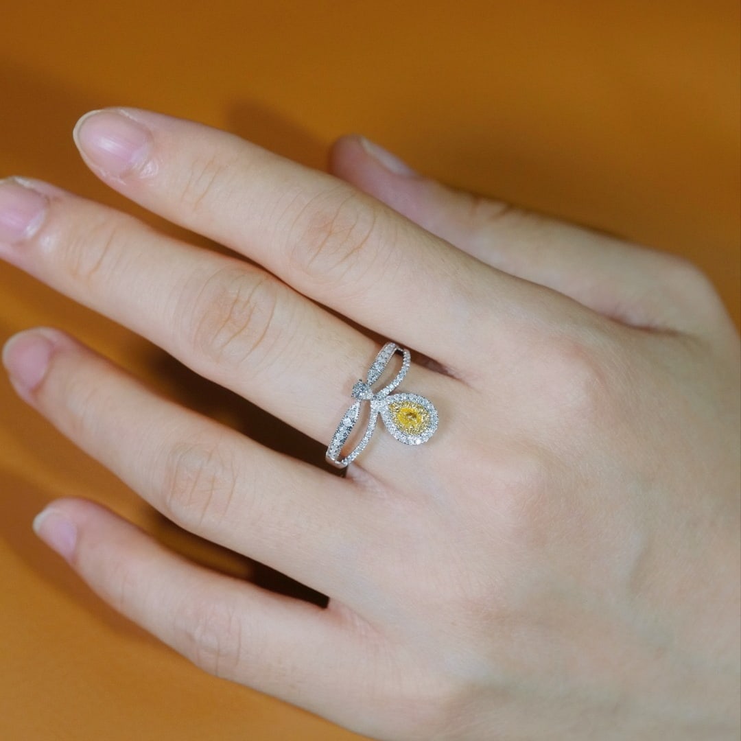 14k Gold 0.45 Ctw Natural Yellow Diamond & Diamond Ring - 5
