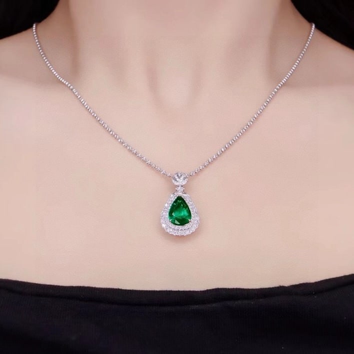 14k Gold 2.91 Ctw Vivid Green Natural Emerald & Diamond Pendant( Without Chain ) - 5