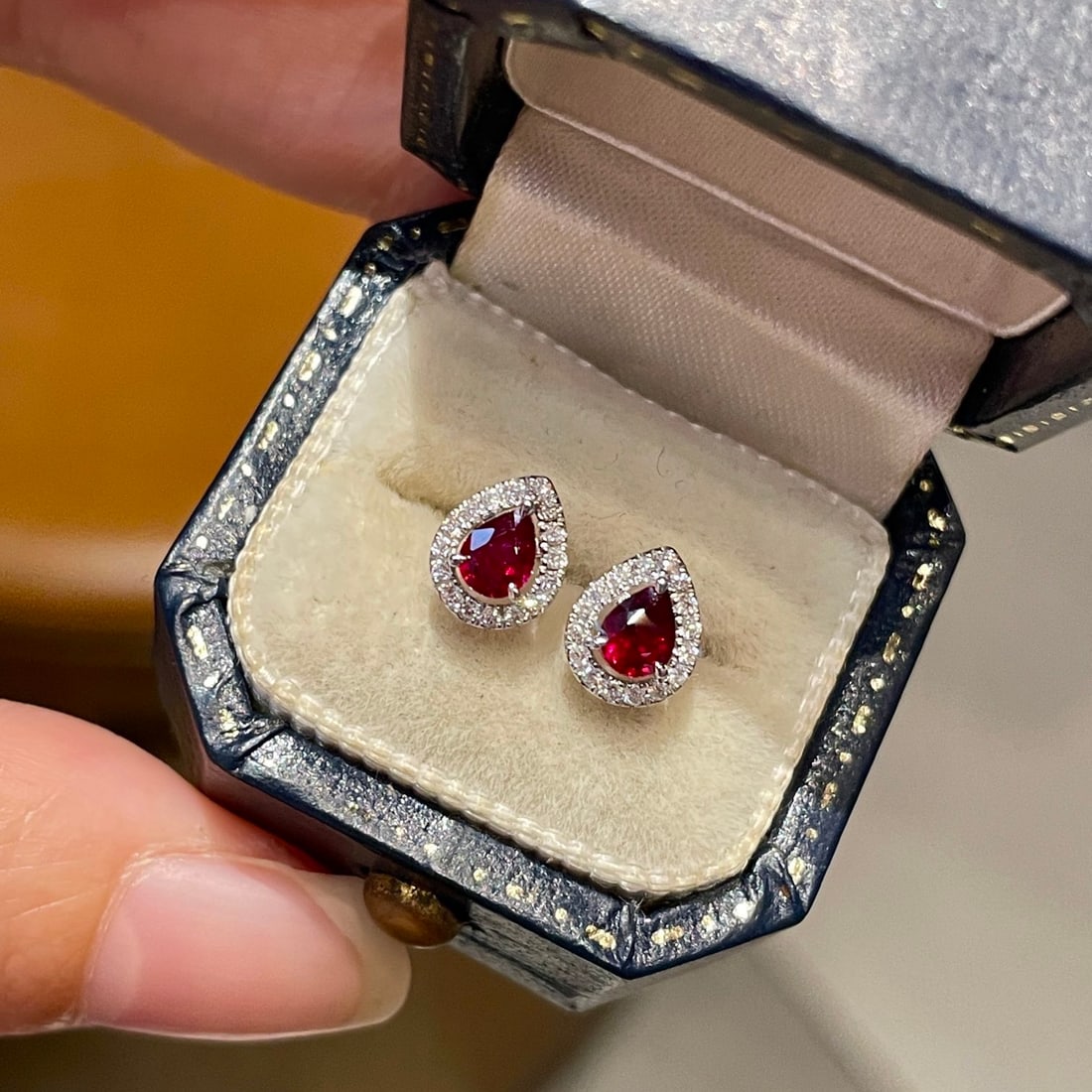 14k Gold 0.4 Ct Natural Ruby & Diamond Earrings - 2