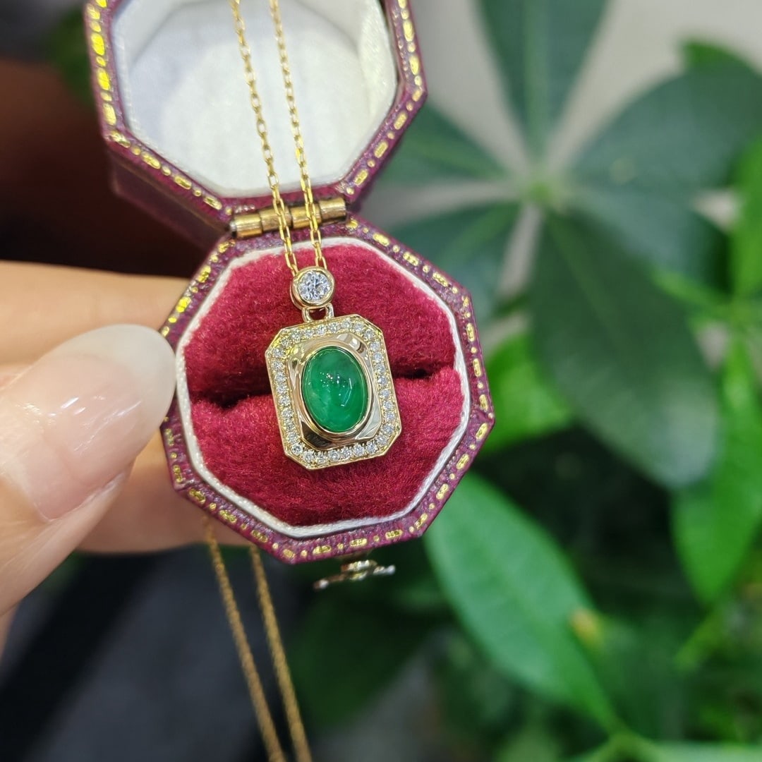 14k Gold 0.7 Ct Natural Emerald & Diamond Pendant( Without Chain ) - 2