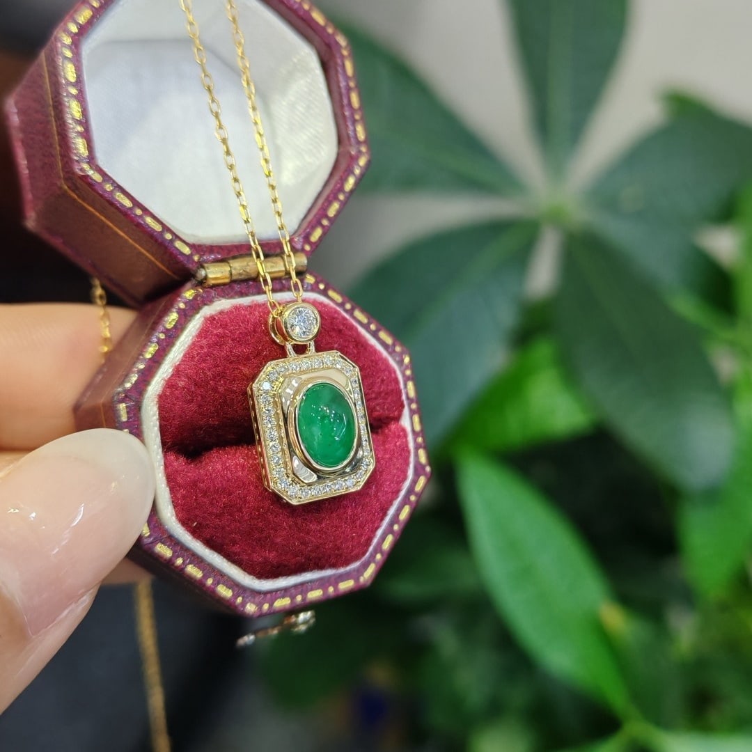 14k Gold 0.7 Ct Natural Emerald & Diamond Pendant( Without Chain ) - 3