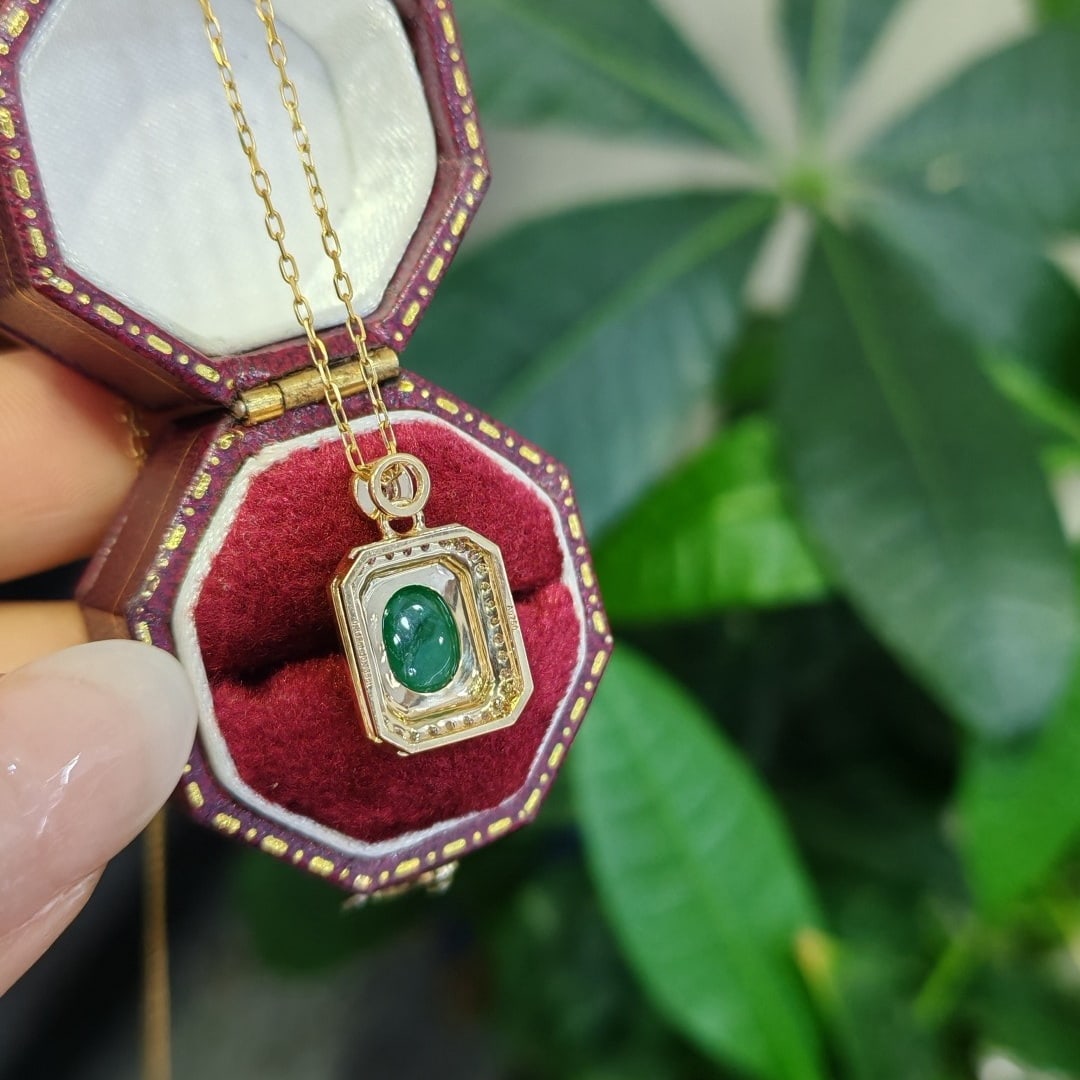 14k Gold 0.7 Ct Natural Emerald & Diamond Pendant( Without Chain ) - 4