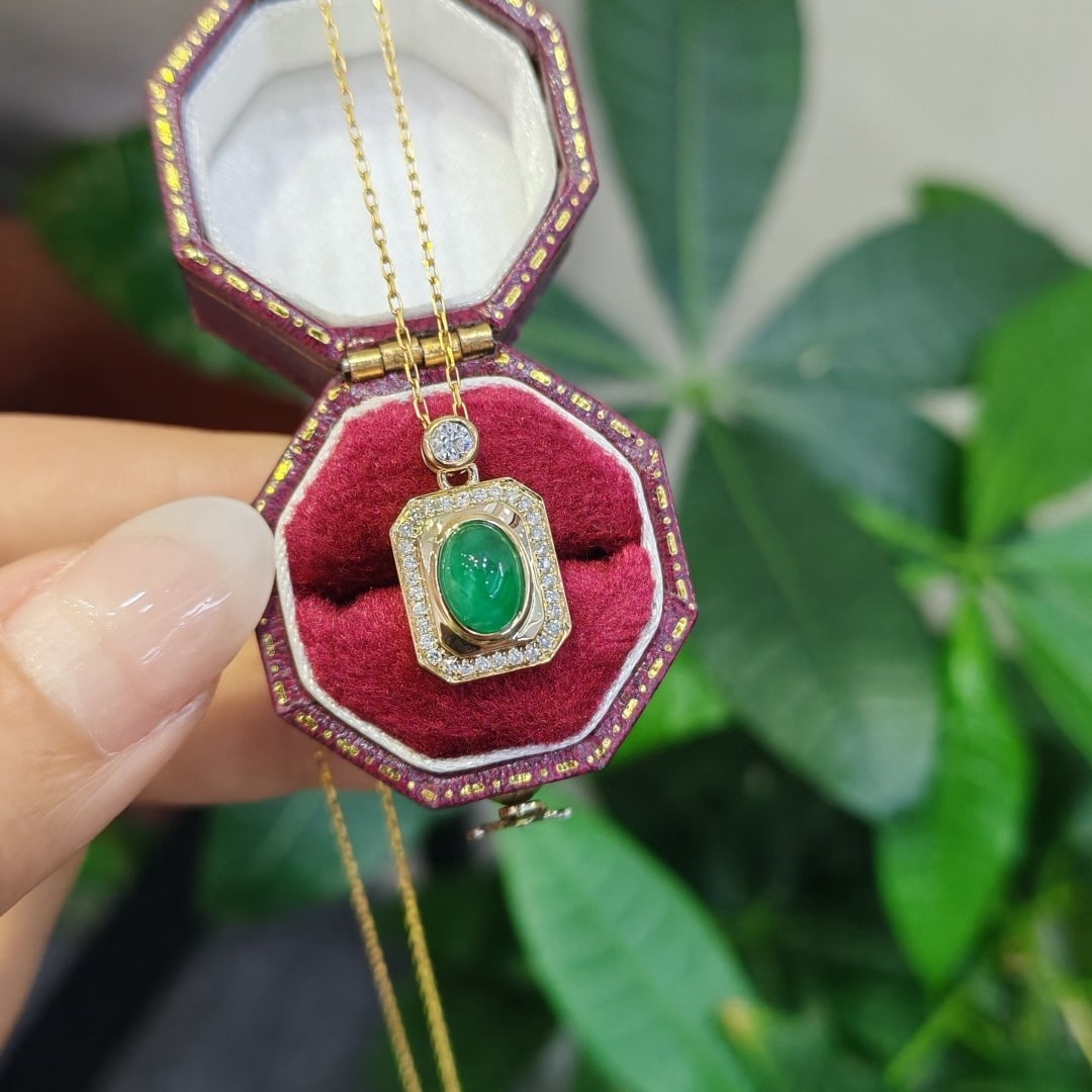 14k Gold 0.7 Ct Natural Emerald & Diamond Pendant( Without Chain ) - 5