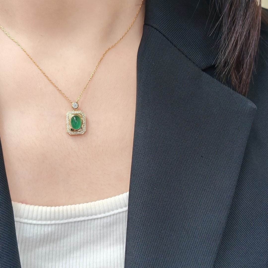 14k Gold 0.7 Ct Natural Emerald & Diamond Pendant( Without Chain ) - 6
