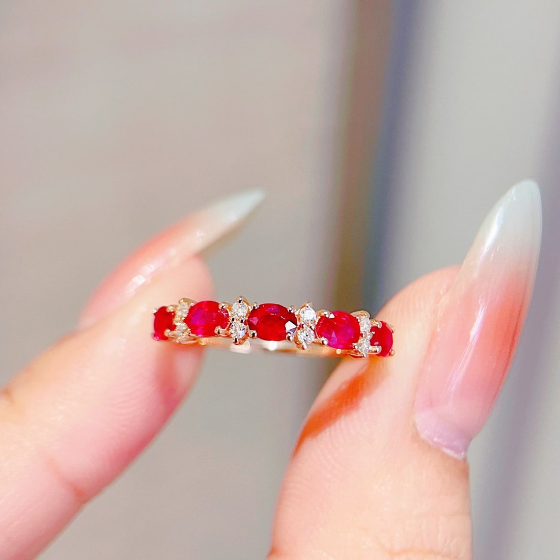 14k Gold 0.9 Ct Natural Ruby & Diamond Ring - 4
