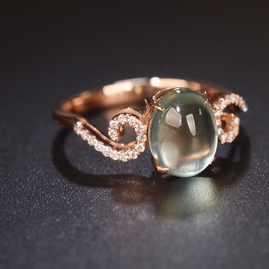 14k Gold 2.60 Ct Natural Prehnite & Diamond Ring - 2