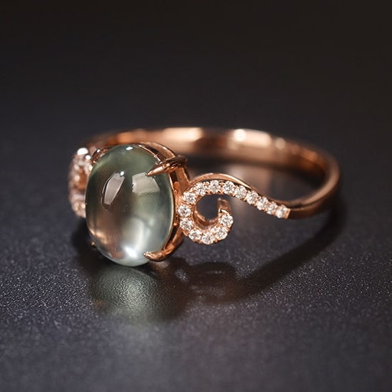 14k Gold 2.60 Ct Natural Prehnite & Diamond Ring - 3