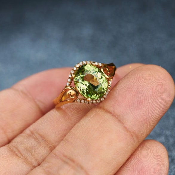 14k Gold 2.92 Ct Natural Tourmaline & Diamond Ring - 7