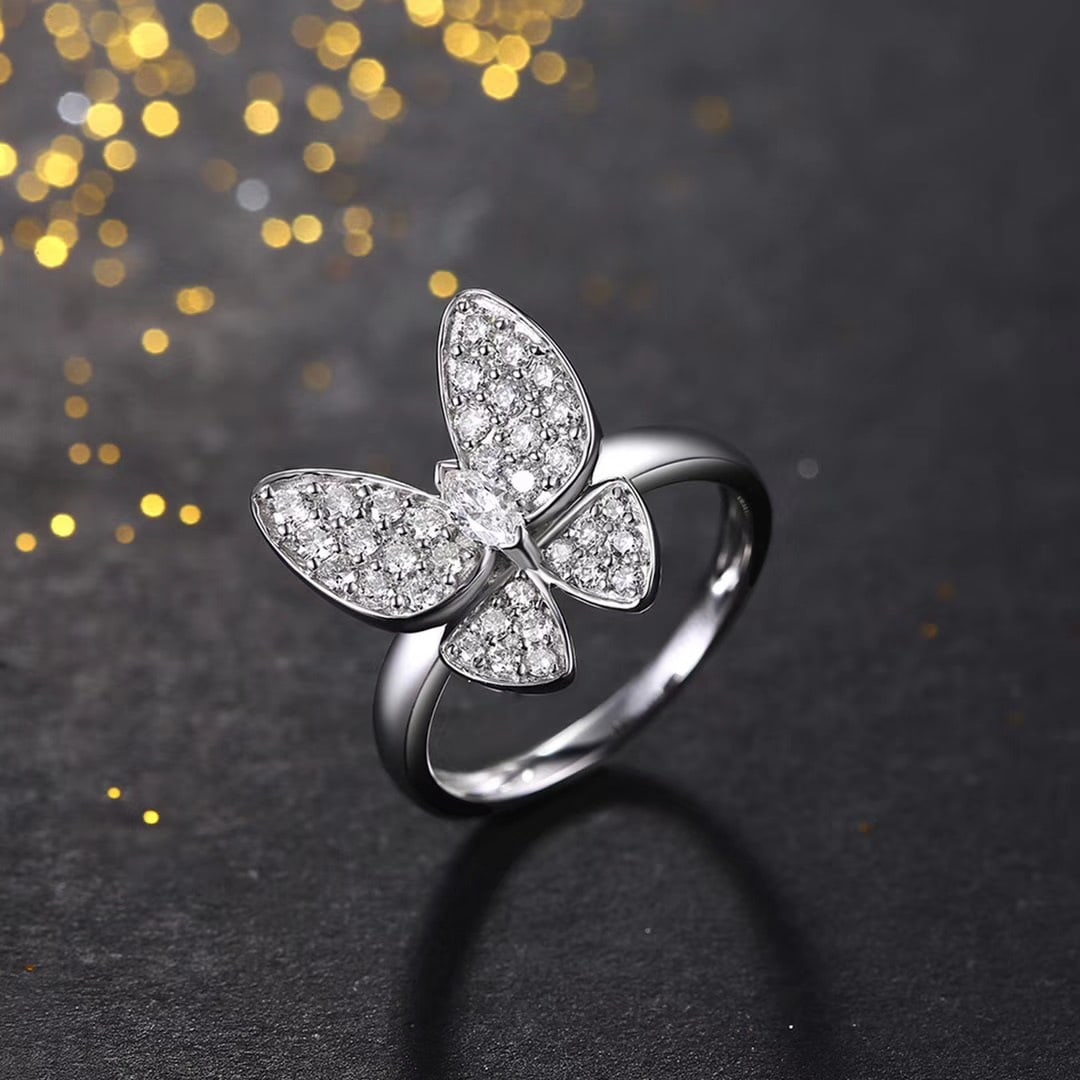 14k Gold 0.70 Ct Natural H Diamond & Butterfly Ring - 2