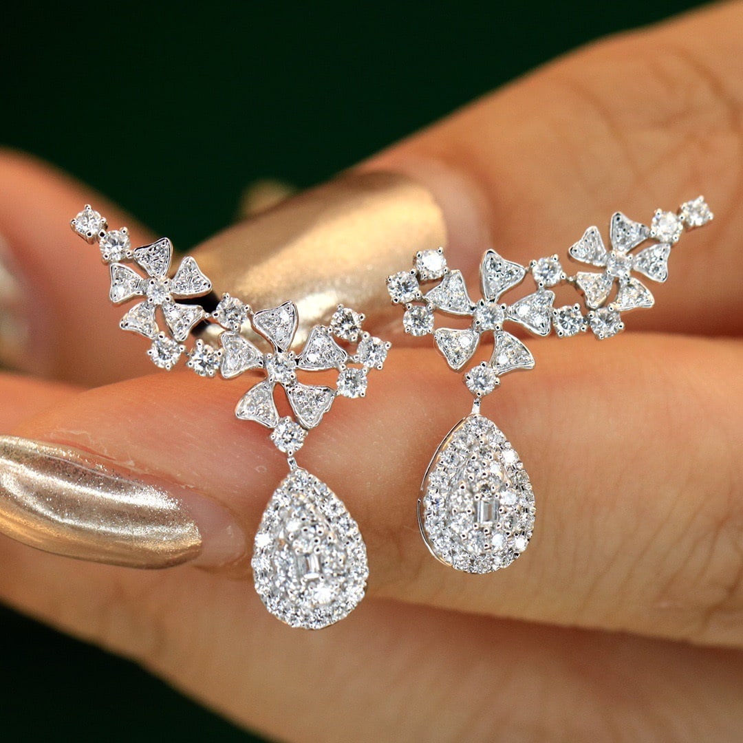 14k Gold 0.84 Ct Natural H Diamond Earrings - 5